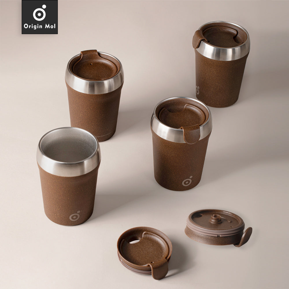 Chubby Coffee Cup – Double-Layer Travel Mug with Coffee Grounds Biobased Shell & 316L Stainless Steel Inner